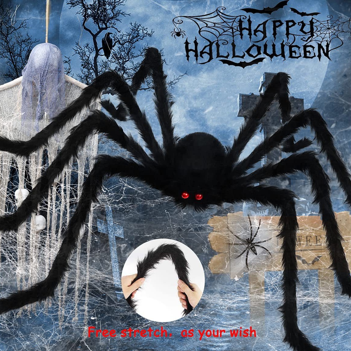 Picture of Spider web super large spider triangle web Halloween decoration props party trick simulation plush spider wholesale