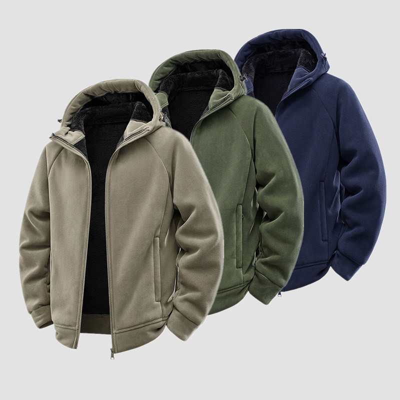 Autumn/winter hooded fleece jacket for men, outdoor fleece-lined thickened softshell jacket, inner lining fleece sweatshirt jacket manufacturer