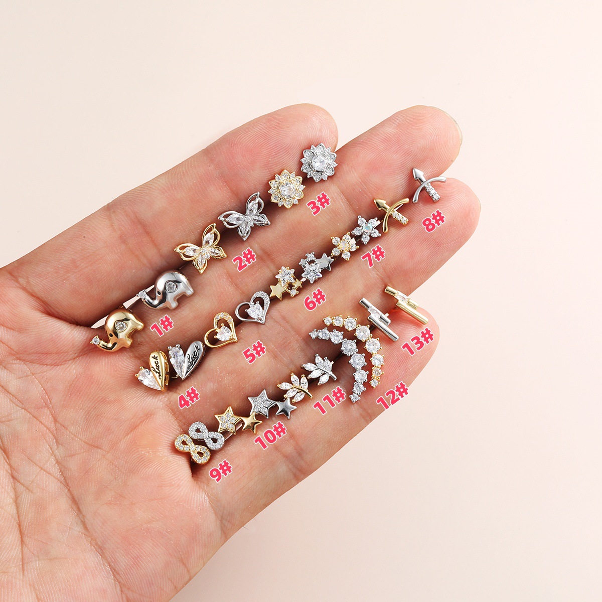 Foreign trade stainless steel thin rod auricle color zircon ear bone nail high sense temperament personality fashion puncture earrings earrings earrings