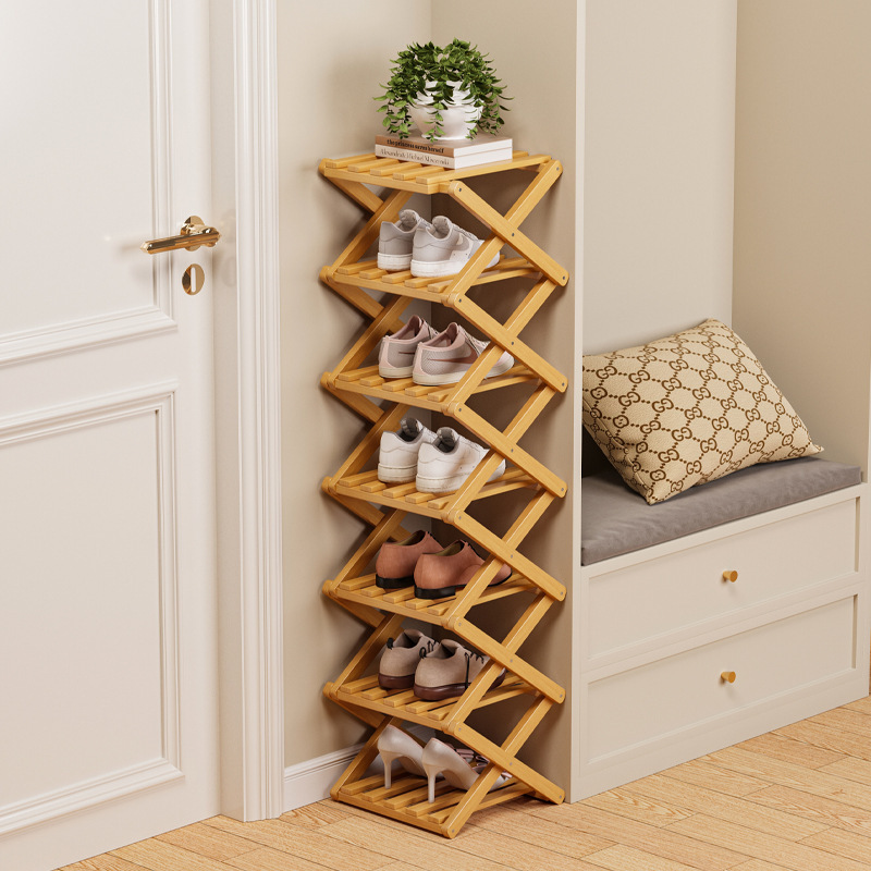 Simple folding shoe rack multi-layer household shoe cabinet rental dormitory door space-saving multi-functional safety free device rack