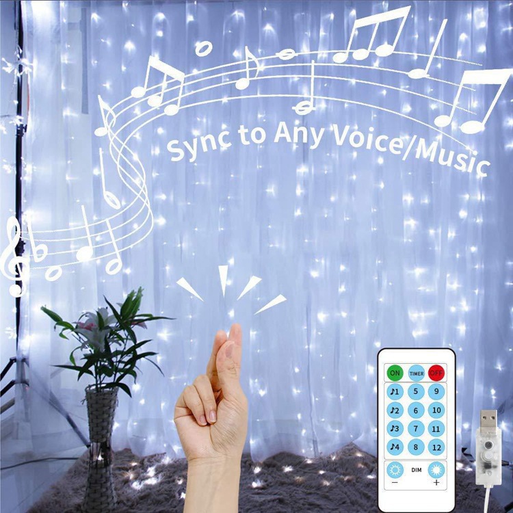 Outdoor Smart Music Voice-Controlled Curtain Lights Led Indoor Party Decoration Lights Festive Atmosphere Rgb Colorful Light Strings