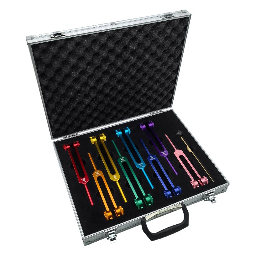 Eight colored aluminum alloy tuning forks 126.22 136.1 141.27 172.06 194.18 set tuning forks