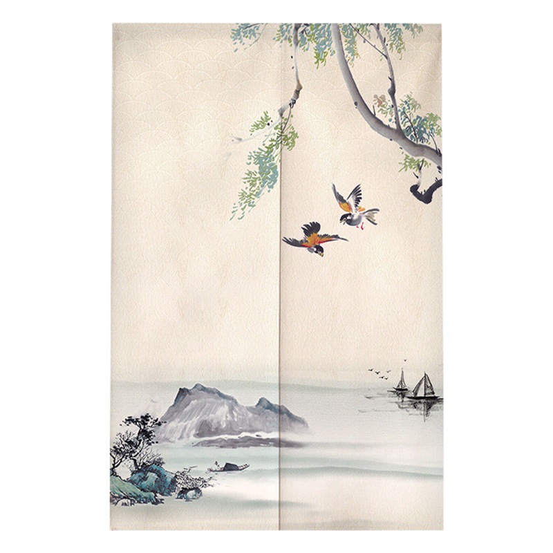 Chinese style door curtain Chinese style hanging curtain bathroom partition curtain kitchen bedroom wind water curtain household fabric half curtain