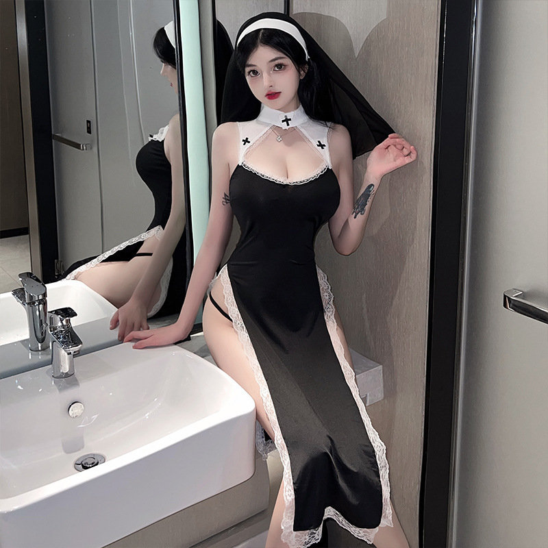 Ruiyu Ink Sexy Underwear Sexy cosplay Nun Uniform cosplay Game Clothes Hollow Skirt Women's Suit