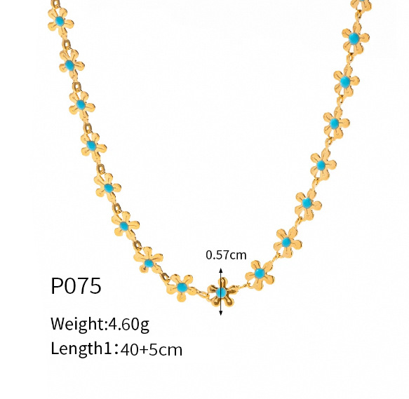 Picture of Ins European and American Personalized Gold Flower Blue Oil Dripping Necklace Titanium Steel Plated 18K Real Gold Bracelet Set Non-Fading Jewelry