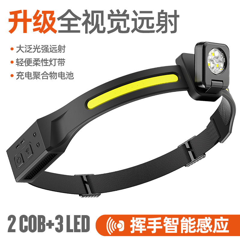 Cross-border new LED strong light induction headlight USB charging COB multi-functional outdoor cycling night running silicone headlight