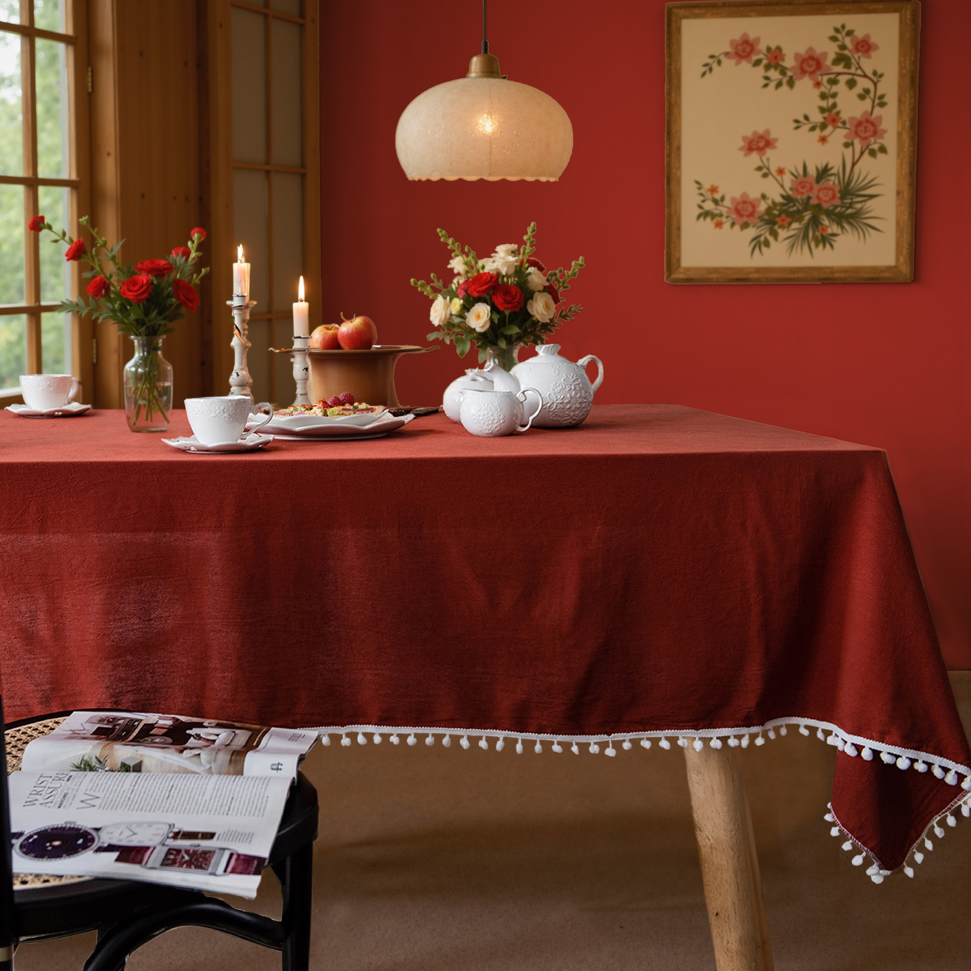 Picture of Imanki Rhyme Solid Color Tablecloth Ins Style Orange Dining Tablecloth Plain Dining Tablecloth Holiday Decoration Household Rectangular