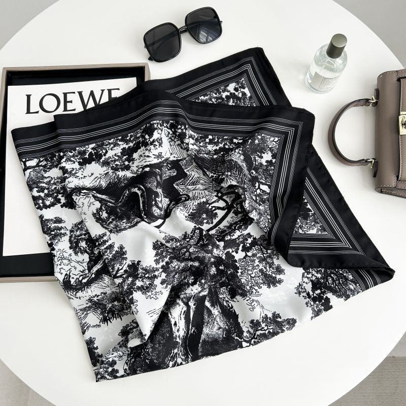 Picture of Autumn and winter all-match shawl animal printed black and white simple large square 90*90CM imitation silk twill silk scarf for women