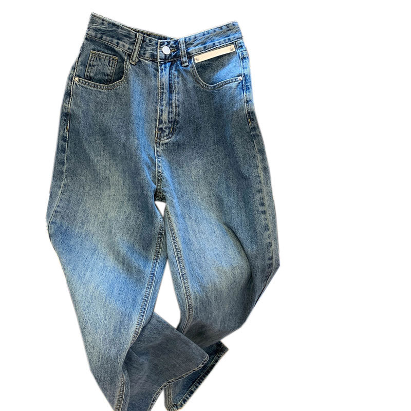 Picture of Design Sense Leather Label High Waist Petite Jeans Women's Autumn and Winter Loose Wide Leg All-match Casual Straight Pants