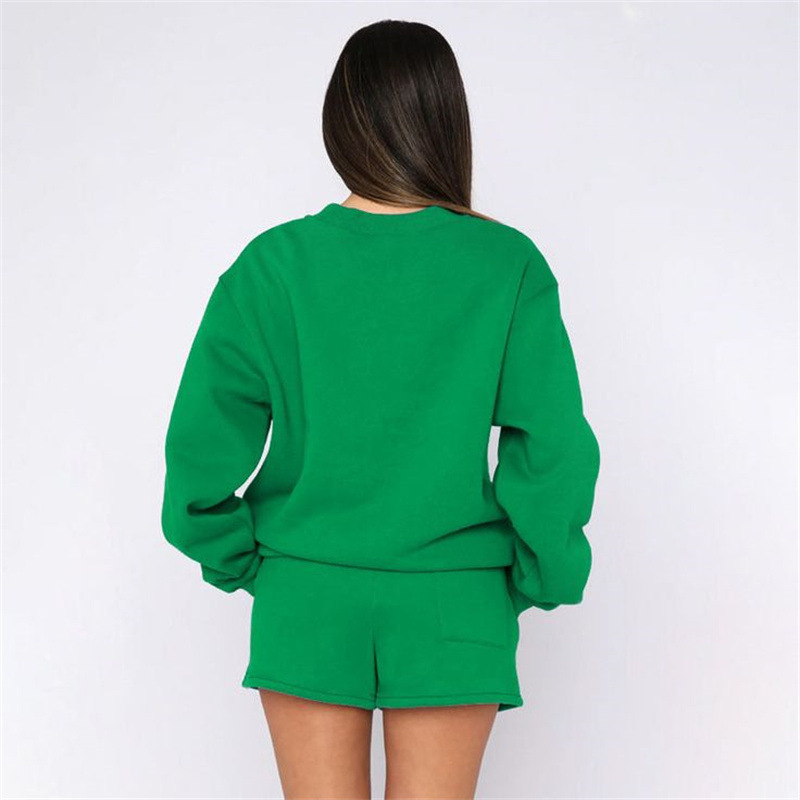 2023 Knitted Crewneck Long Sleeve Three-point Shorts Two-piece Set Women's European and American Fashion Sports All-match suit DH9833