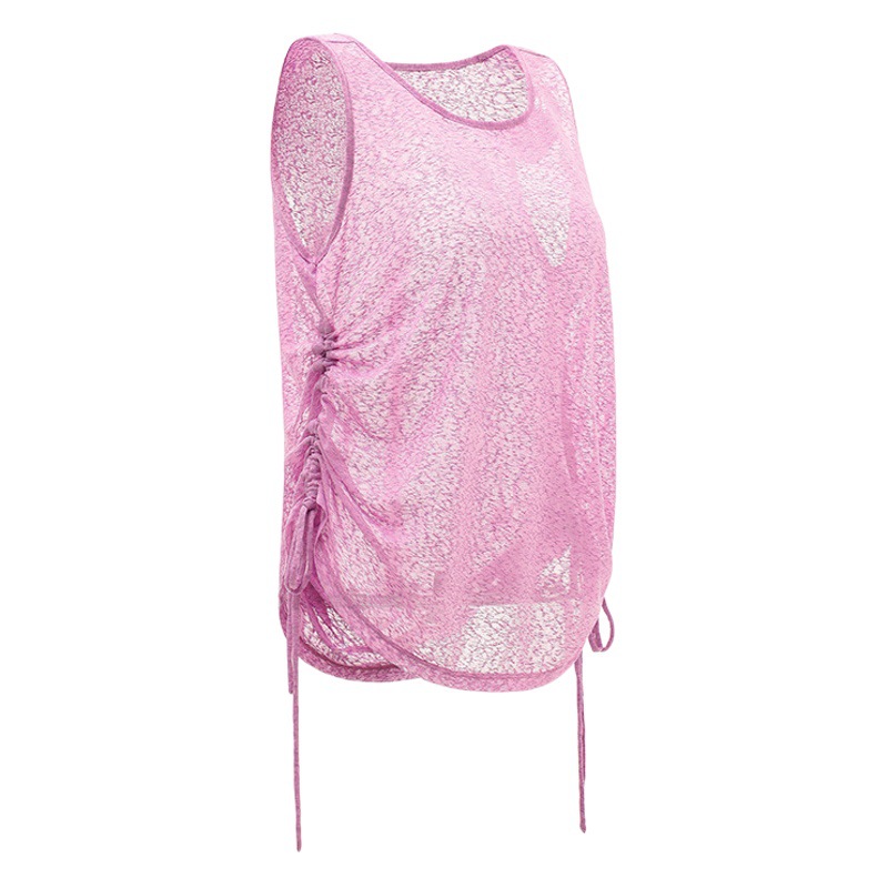 Summer Distressed Sleeveless Drawstring Sports Tank Top for Women, Trendy Running Yoga Top, Breathable and Quick-Drying
