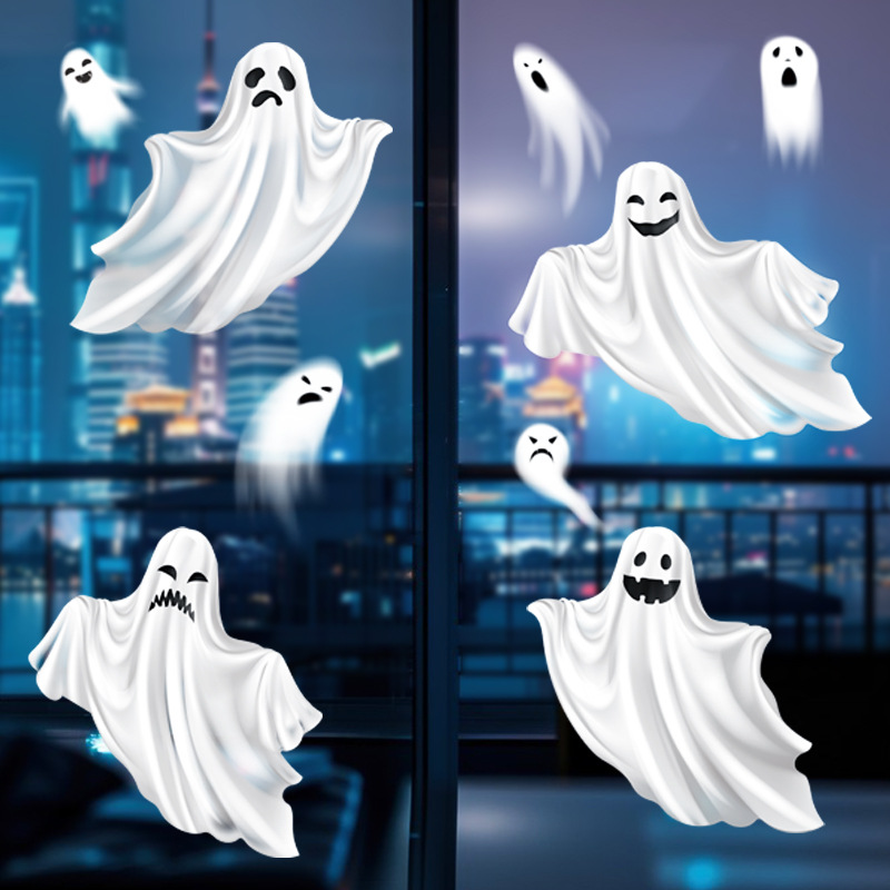 Halloween White Ghost Hanging Ghost Horror Halloween Party Decoration Haunted House Chamber Escape Scene Layout Wall Sticker
