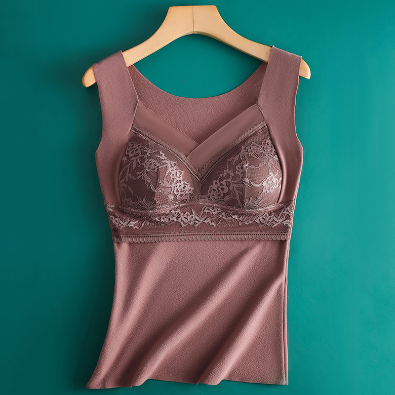 Picture of Autumn and winter New Hot warm vest seamless V-neck flower lace one-piece fixed Cup slim base underwear