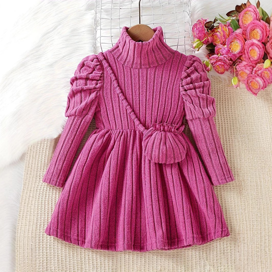 Cross-border foreign trade INS girls warm grab hair rib dress, girls fashion warm dress summer and autumn clothing
