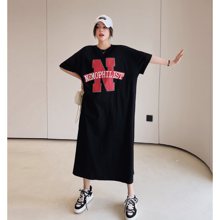 Picture of Korean T-shirt dress Women's 2024 Summer New Loose plus size Over-the-knee Short-sleeve Long Dress Casual Lazy Dress