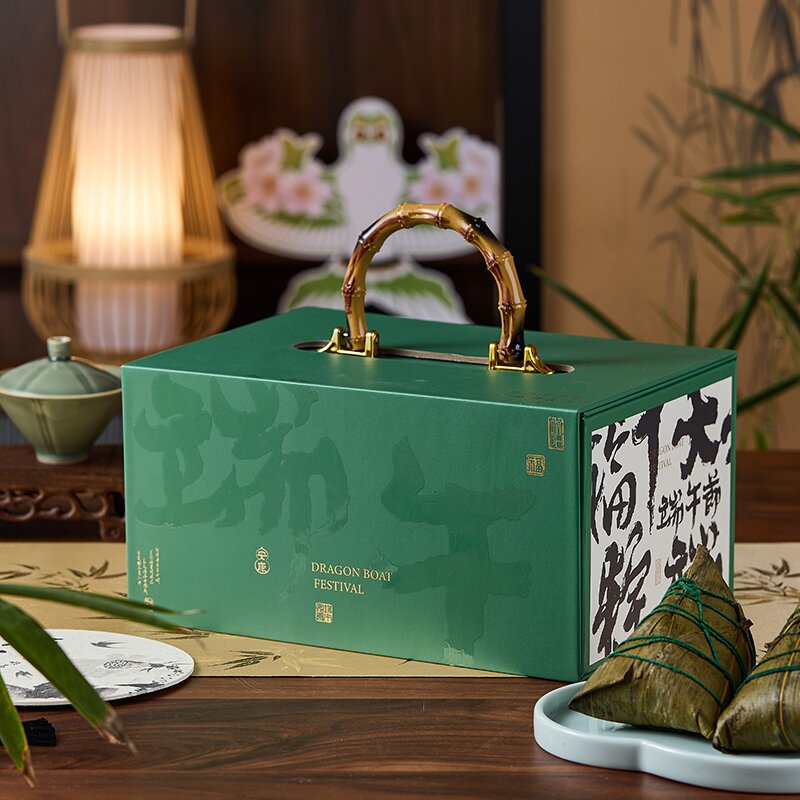 2025 Dragon Boat Festival Zongzi Packaging Gift Box Advanced Sense Bamboo Handheld Box Salted Duck Egg Specialty Hand Gift Handheld Hard Box