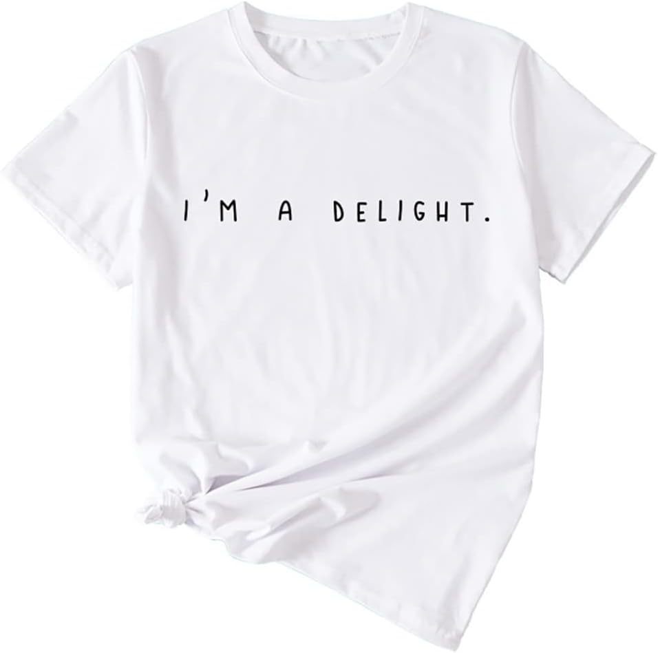 Amazon pure cotton European and American size I'm A DelightT shirt women's short sleeve women's round neck plus size top in stock