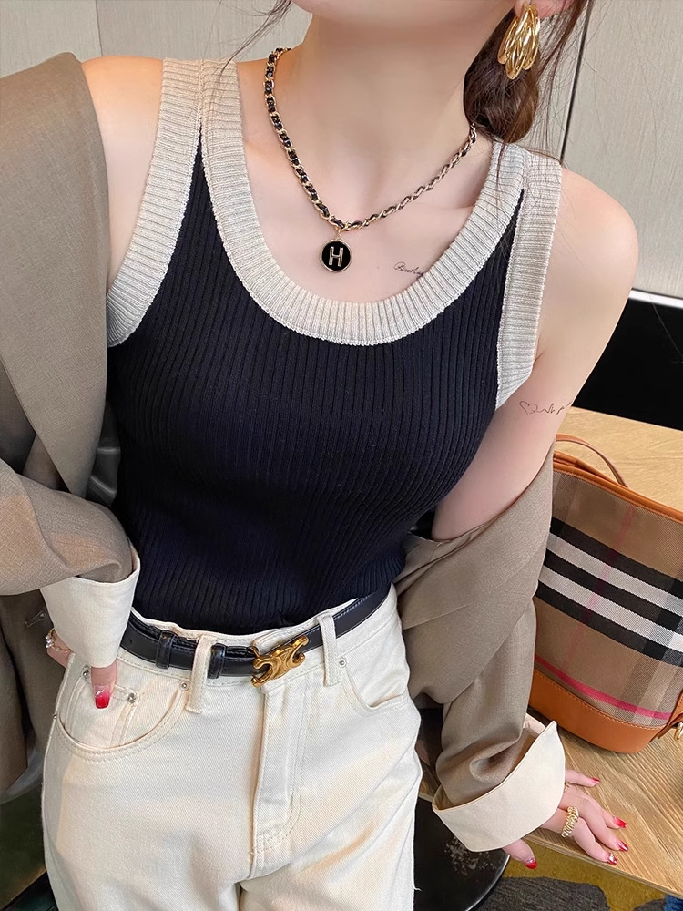 Picture of Knitted Camisole Women's Inner Wear 2025 Summer New Wide Shoulder Bottoming Slim Sleeveless Outer Wear Breast-Covering Top