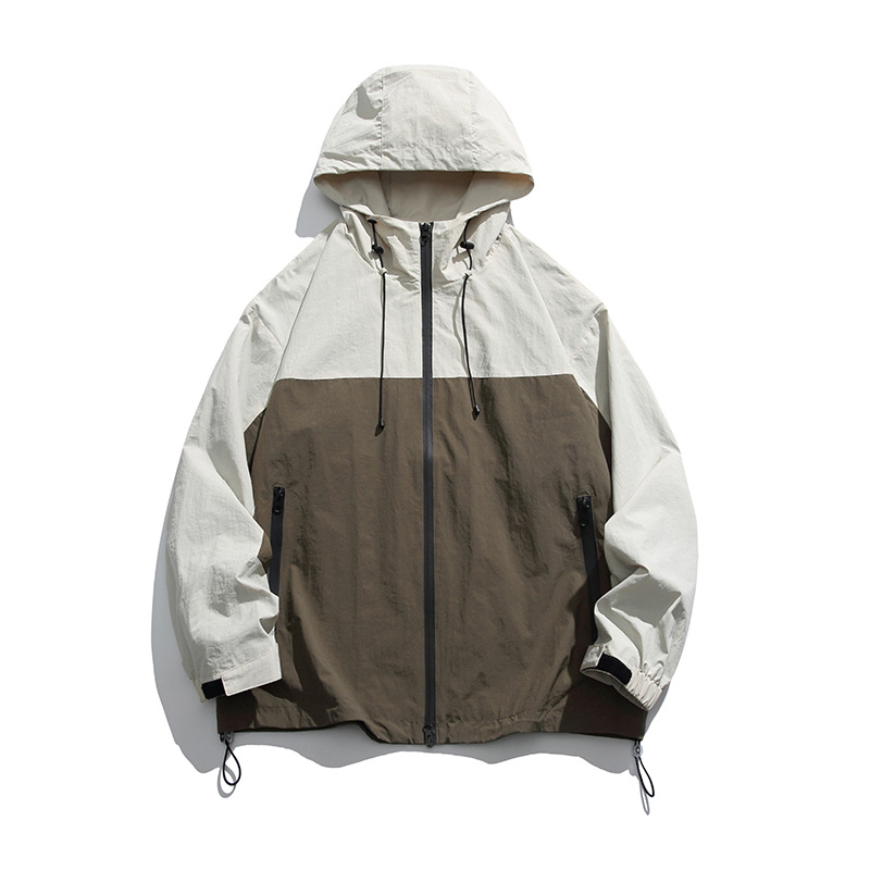 Picture of Spring and Autumn Work Jacket Men's Couple's Summer Sun Protection Clothing Trendy Brand Japanese Street Contrast Color Stitching Hooded Jacket