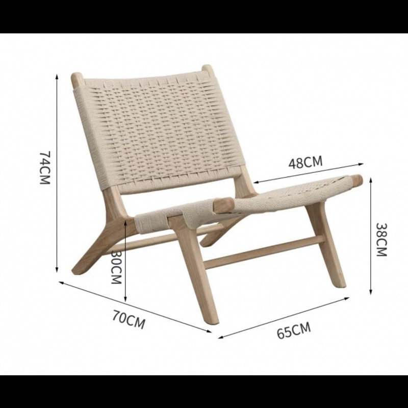 Picture of Nordic Solid Wood Single Sofa Chair Saddle Rattan Chair Balcony Leisure Hemp Rope Armrest Backrest Lazy Chair Outdoor