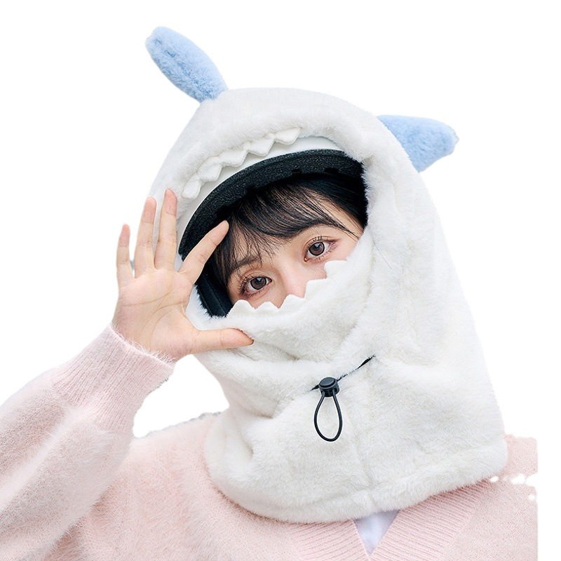 Picture of Tiktok shark hat mask integrated ear protection autumn and winter cycling warm pullover ski hat large capacity helmet hat tide