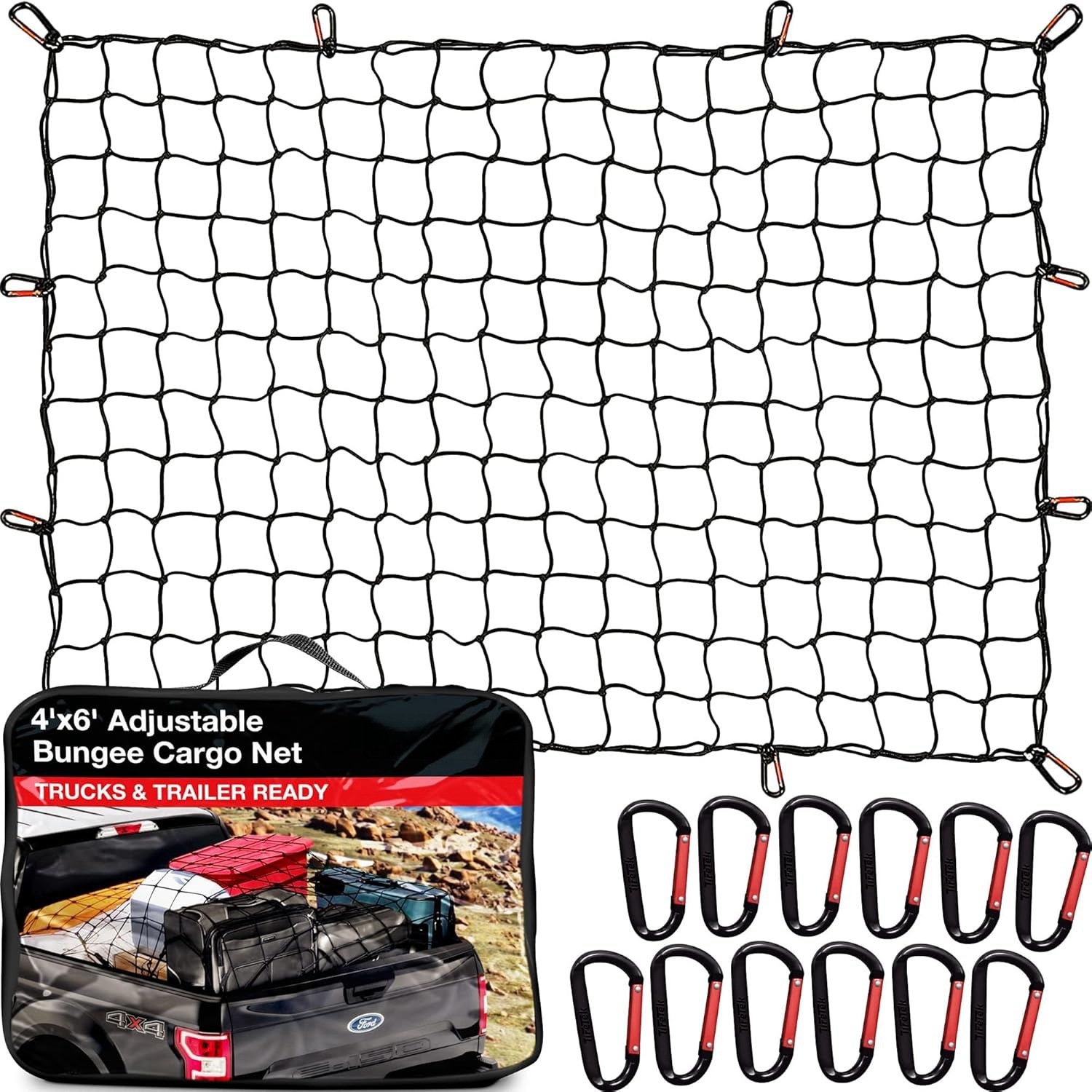 Car roof luggage net pickup truck net 120*180CM4*6 feet handbag strong metal carabiner