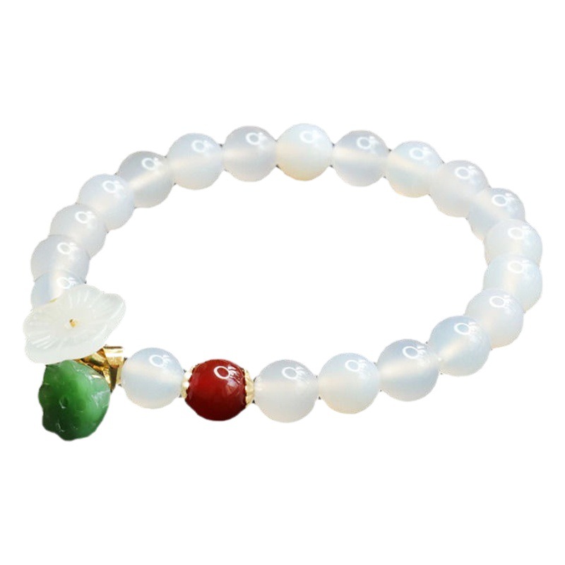 Yanyu natural white chalcedony bracelet agate Dongling Jade Lotus bracelet factory live delivery MN2113016
