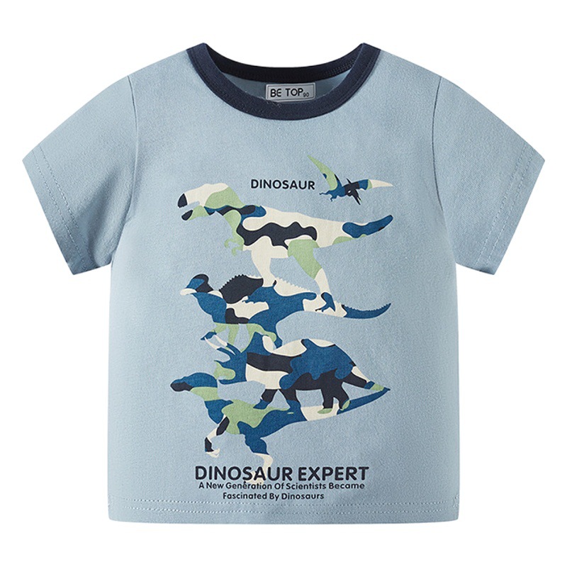Children's Clothing Summer Clothing New Boys' T-Shirt Short-Sleeved Cartoon Dinosaur Pure Cotton Baby Style Half-Sleeved Kidsren's Tops Wholesale