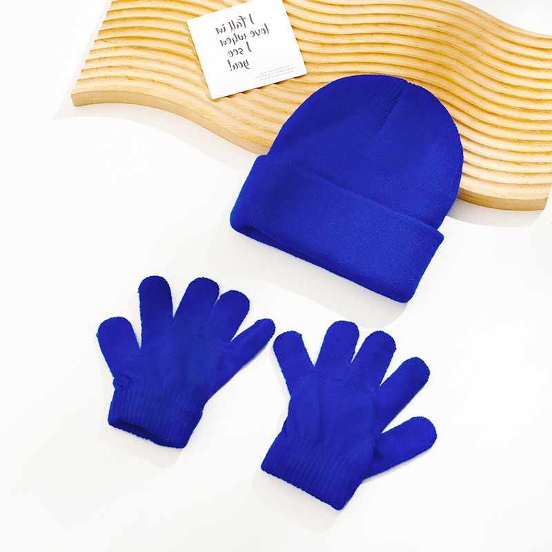 Picture of Autumn and Winter Children's Knitted Hat Gloves Two-Piece Acrylic Children's Wool Cap Children's Knitted Gloves in stock Children's Cap