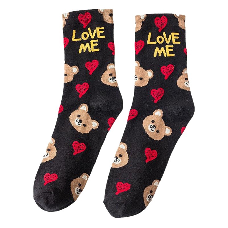 2020 Spring and Summer New Joker College Sub-barrel Cartoon Cute Bear Multi-color Trendy Socks for Men and Women