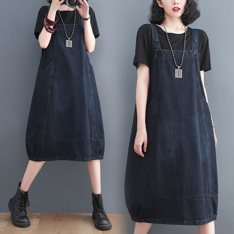 Cross-border New Korean-style Solid Color plus size Women's Denim dress Women's chubby girl Loose Slim Retro Dress