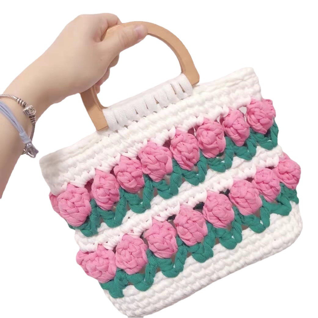 Tulip Handbag DIY Fabric Strip Crochet Material Kit, Not a Finished Product, Gift for Girlfriend, Knitting Yarn