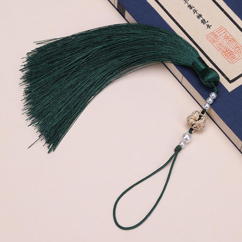 Picture of Pearl Fan Ancient Style Tassel Waist Pendant Fan DIY Tassel Chinese Han Dynasty Cheongsam Car Hanging Tassel Pendant