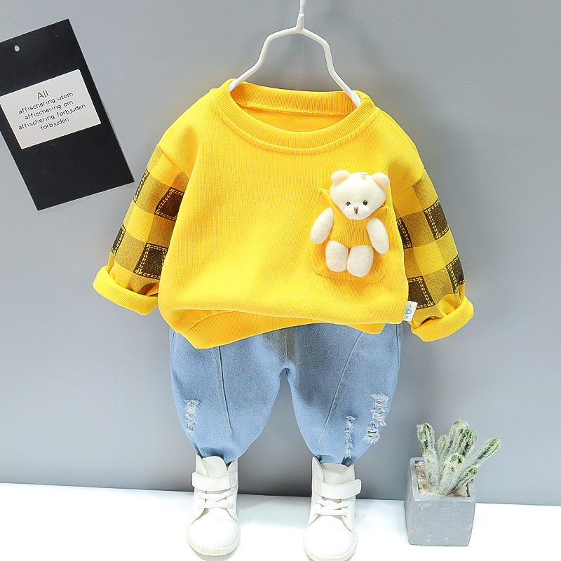 Boys' Suit 2022 New Fashionable Spring and Autumn Pullover Children's Casual Baby Bear Children's Sports Two-piece Fashionable Suit