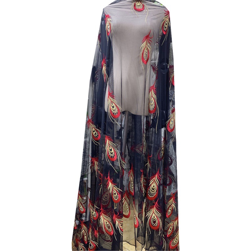 Embroidered Mesh Fabric Peacock Tail Multicolor Lace Embroidery Women's dress Stage Clothing Lace Fabric