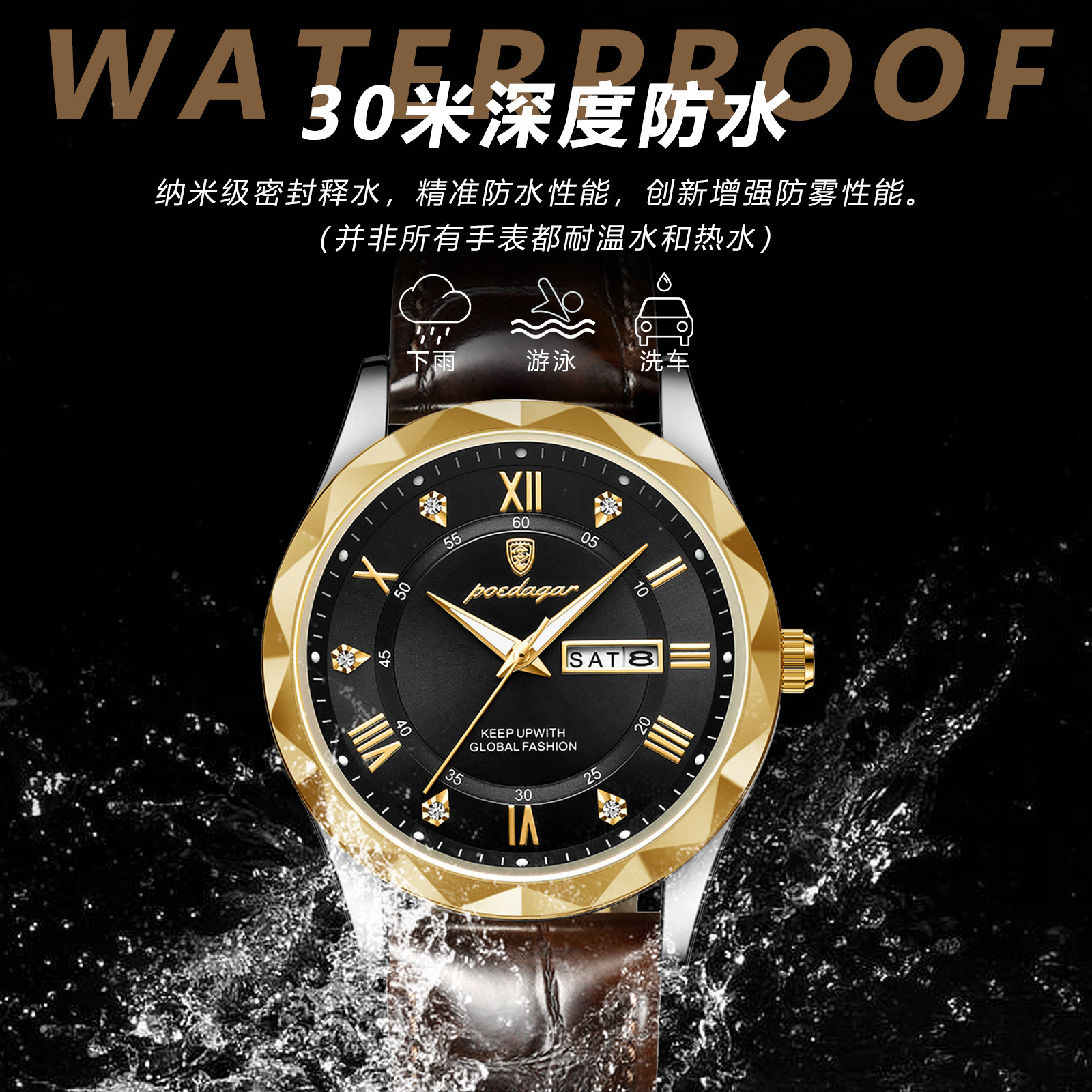 Picture of Swiss brand waterproof luminous new men's watch belt quartz watch live foreign trade explosions a generation of hair