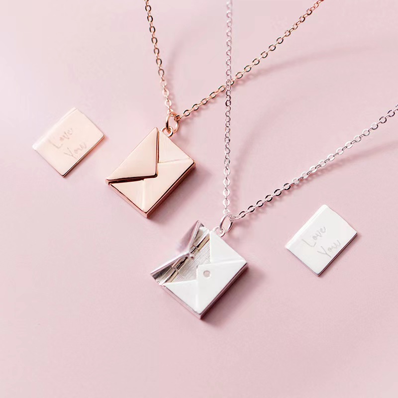 Picture of Open Love Letter Envelope Necklace New Style Niche Design Trendy Couple Titanium Steel Pendant Tanabata Gift