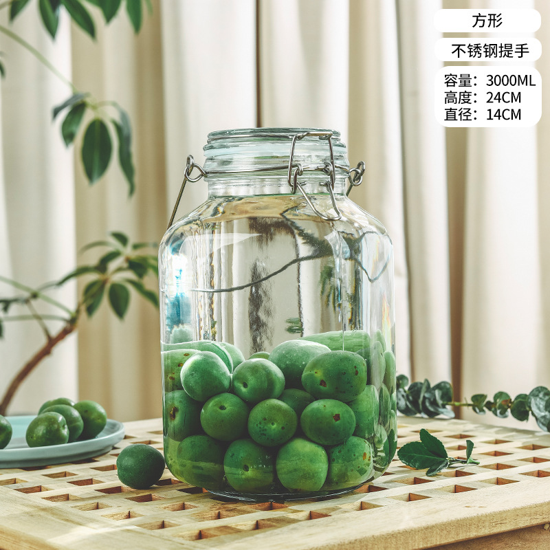 Picture of Wholesale sparkling wine glass bottle green plum bayberry wine bottle with tap brewing bottle household sealed pickled vegetable glass jar