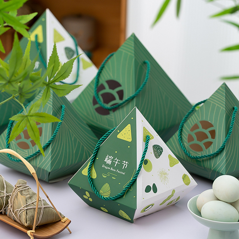 2025 New Dragon Boat Festival Conical Zongzi Handheld Box Zongzi Gift Box Creative Simple Packaging Paper Box in Stock