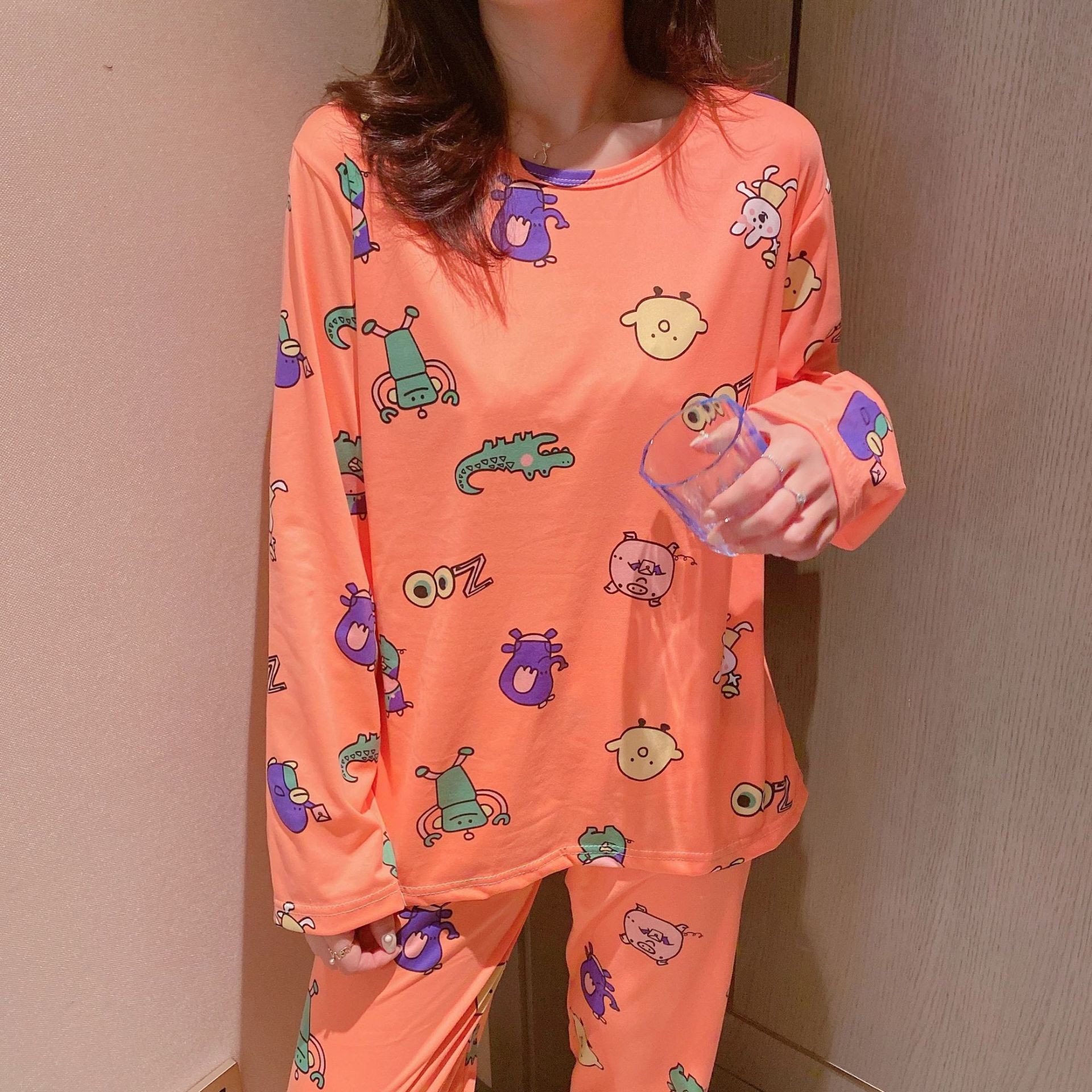 Picture of Factory Clearance Welfare Spring and Autumn Pajamas Women's Casual Comfortable Lady Style Long Sleeve Trousers Two-Piece Home Clothes