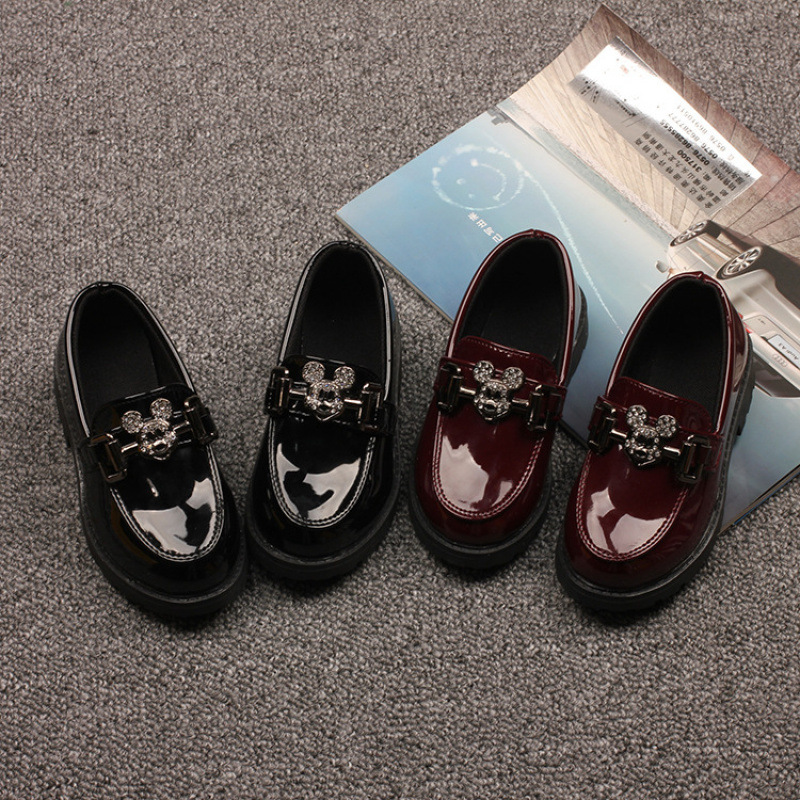 Girls' High-End Princess Shoes Spring & Fall New Kidsren's Flats Princess Black British Small Leather Shoes Soft-Soled Dance Shoes