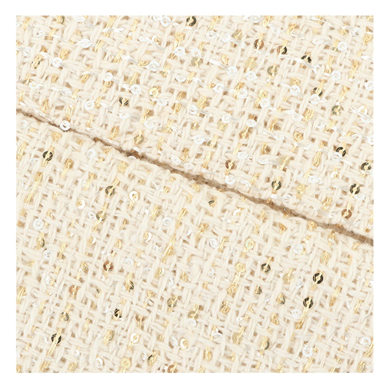 Factory in stock woolen knitted cloth Chanel style sequined embroidered coat dress suit fabric