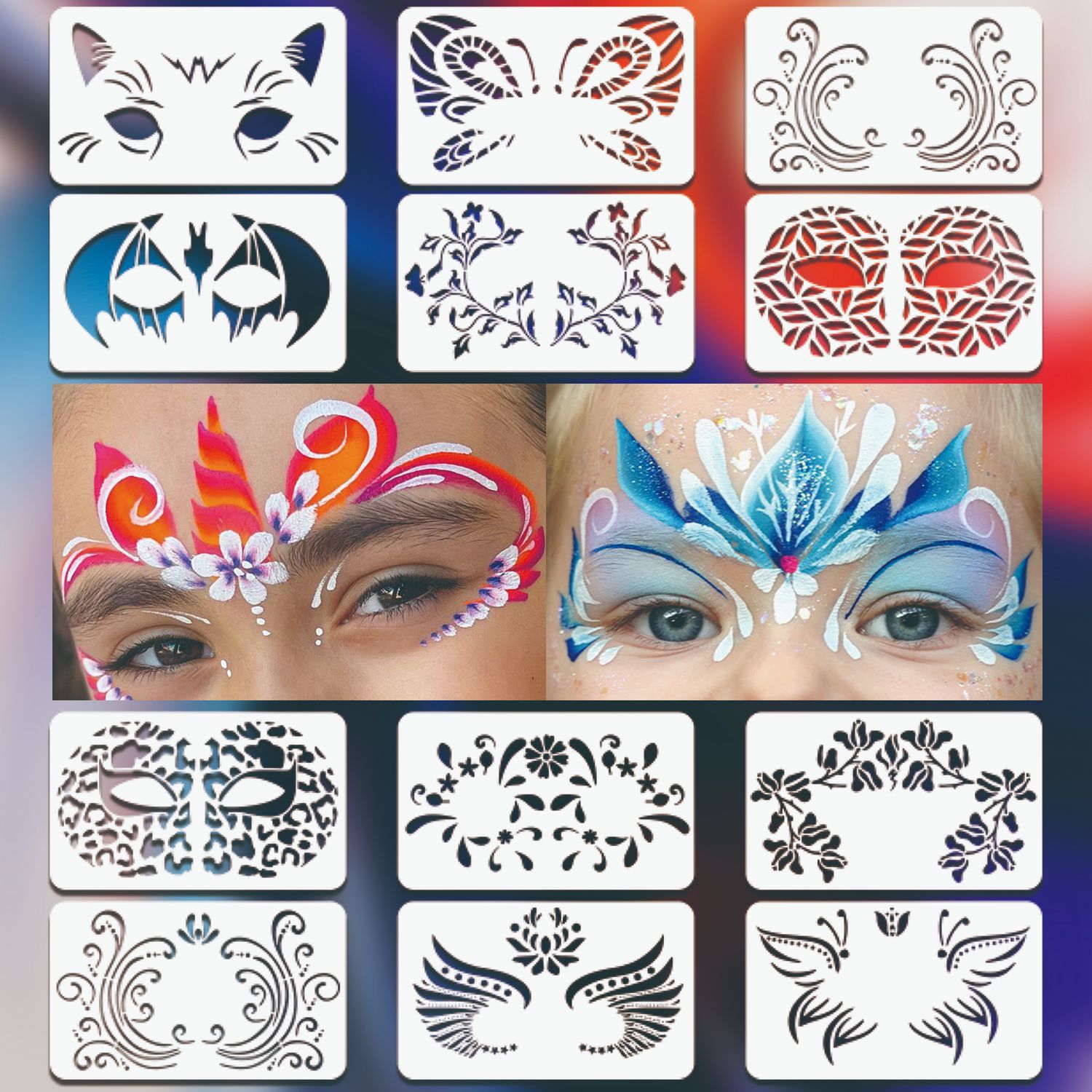 Cross-Border Face Painting Template for Children DIY Stencil Painting Board Auxiliary Tool Suitable for Stage Makeup, Face Painting, and Eye Corners