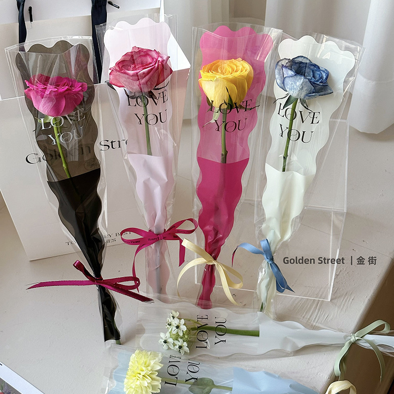 Valentine's Day Bouquet Packaging, Immortalized Flowers, Artificial Flowers, Roses, Strawberries, One Flower, Transparent Bag, Flower Wrapping Paper