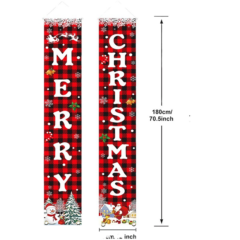 Amazon hot sale in stock Christmas couplet fabric red and black plaid couplet door curtain can be used as pictures