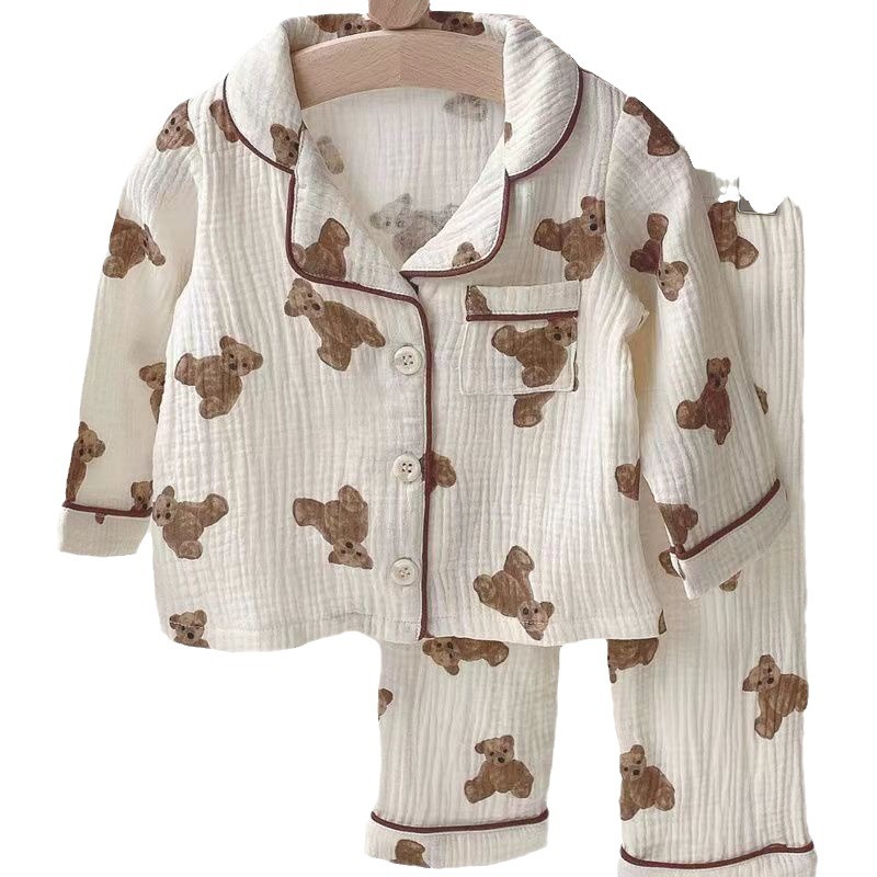 Picture of Zhongda Children's Pajamas Spring and Autumn Long Sleeve Trousers Baby Bear Split Cardigan Autumn Clothes Baby Thin Outer suit