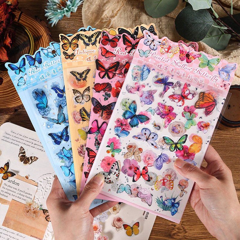 Cultural and Creative Butterfly Iris Garden Handbook Stickers Children's Handbook Stickers Creative Cute Goo Card Stickers Material Wholesale