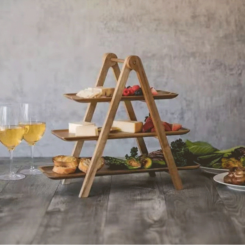 Picture of Acacia Mouton wood three-layer vegetable rack, wooden pallet storage rack, hot pot restaurant, dish organizing kitchen, hotel
