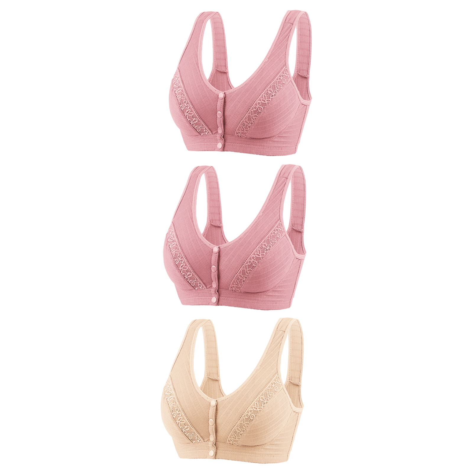 Picture of Cross-border front buckle lace edge plus size sexy mom bra middle-aged and elderly wireless breathable thin cotton bra bra for women