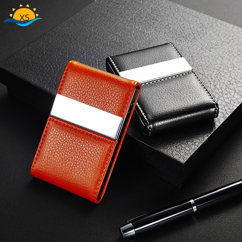 Engraved Logo Double-Open Fashionable Business Card Holder Leather Stainless Steel Large-Capacity Business Card Box Business Creative Men's Card Box